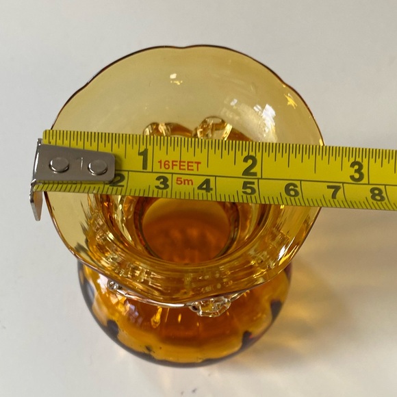 Vintage Pilgrim Glass Amber Vase with Applied Clear Glass Accents - 3.5” - Picture 7 of 10